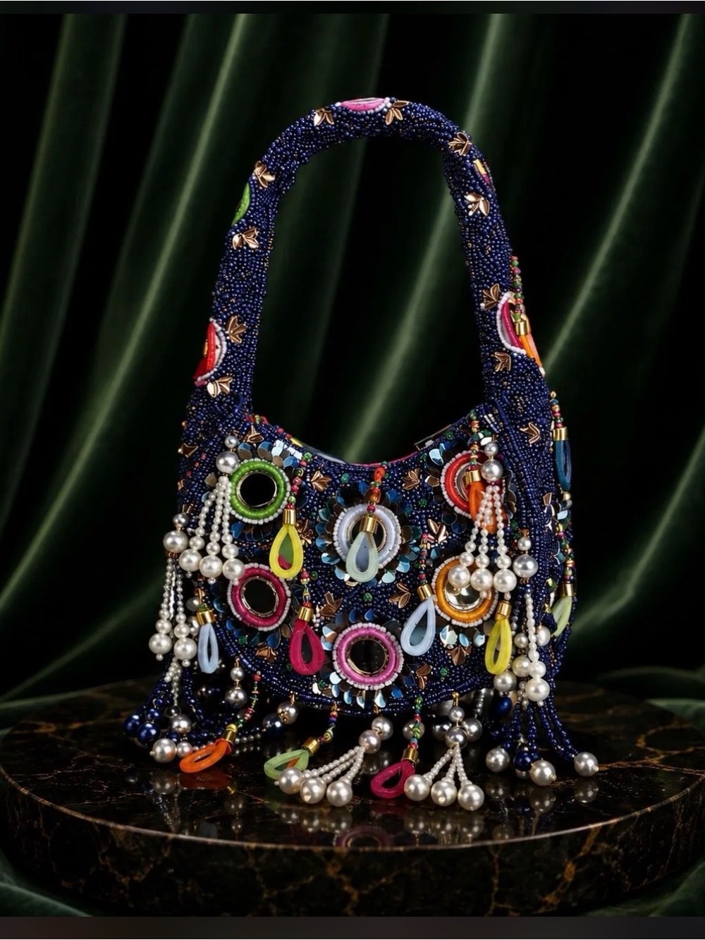 Handmade Mirrorwork Statement Bag • Beaded + Sequin Embellished